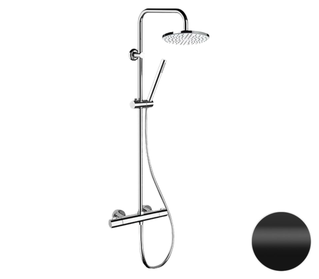 Remer Elegance Душевая стойка: термостат, верхний душ 20 см, лейка, штанга 100 см, цвет: nero opaco EQ32X7MMM20NO