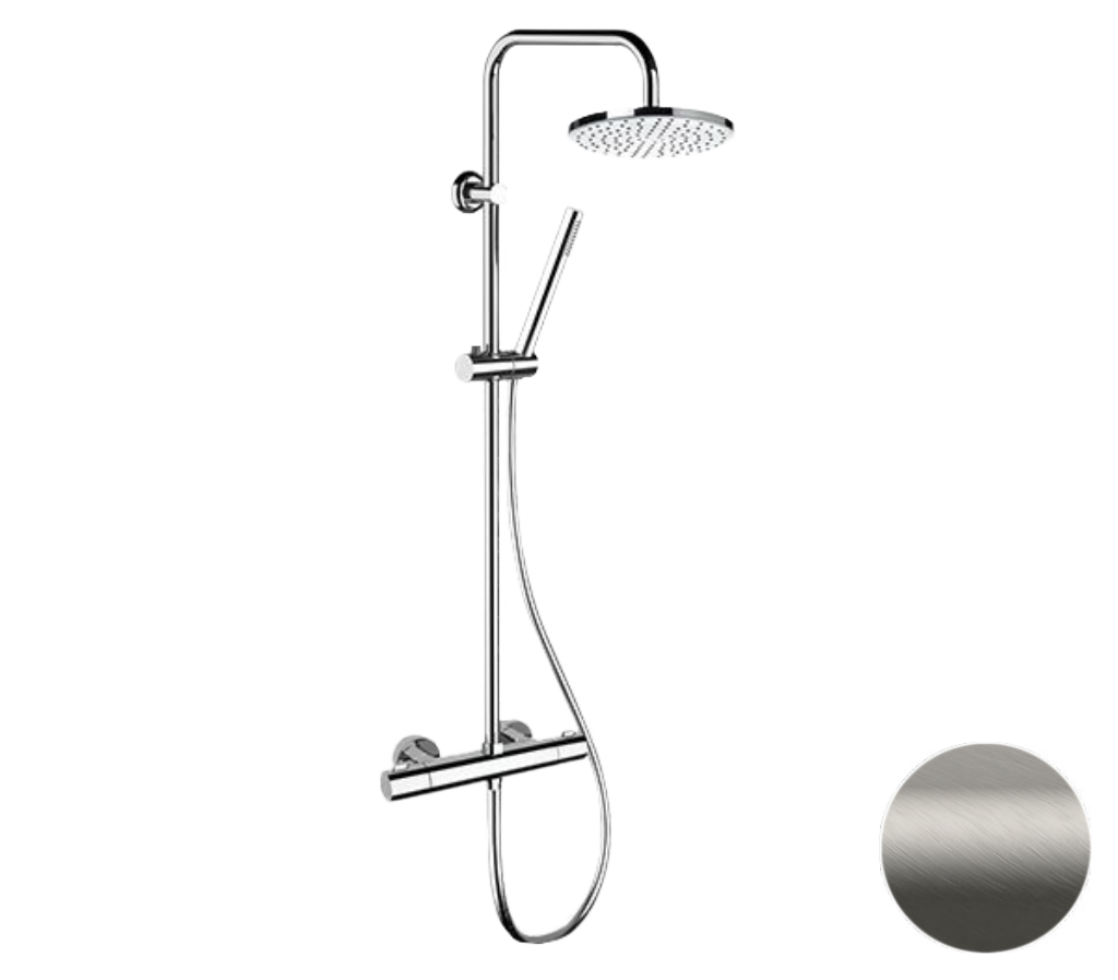 Remer Elegance Душевая стойка: термостат, верхний душ, штанга 100 см, цвет: nichel spazzolato opaco EQ32X7MMM20NPO