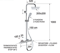 Remer Elegance Душевая стойка: термостат, верхний душ 20 см, лейка, штанга 100 см, цвет: cromo EQ32X8CPUFD20