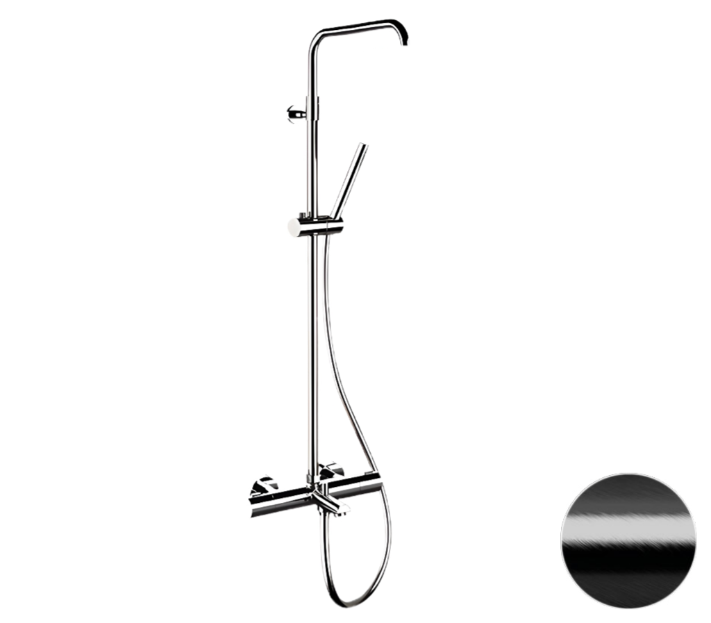 Remer Elegance Душевая стойка: термостат, лейка 1 режим, шланг, цвет: cromo nero spazzolato EQ34A7MMSSOFCFP