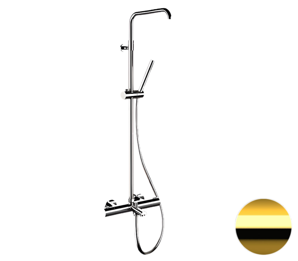 Remer Elegance Душевая стойка: термостат, излив 19,1 см, лейка 1 режим, шланг, цвет: oro lucido EQ34A7MMSSOFDO