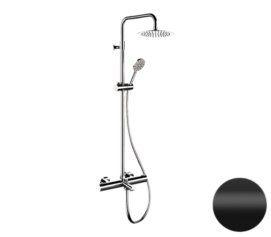 Remer Elegance Душевая стойка: термостат, верхний душ 25 см, лейка, штанга 161 см, цвет: nero opaco EQ34A8MPUFM25NO