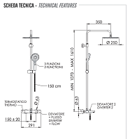 Remer Elegance Душевая стойка: термостат, верхний душ 25 см, лейка, штанга 161 см, цвет: nero opaco EQ34A8MPUFM25NO