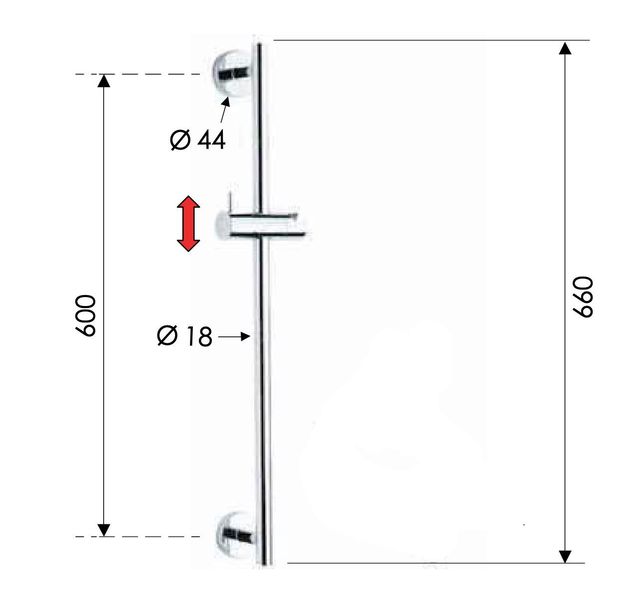 Remer Душевая штанга 66 см, цвет: cromo 317M