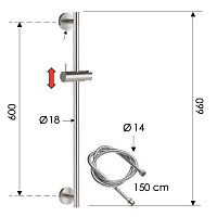 Remer X Style Inox Душевая штанга 66 см с шлангом 150 см, цвет: inox spazzolato SS317M332