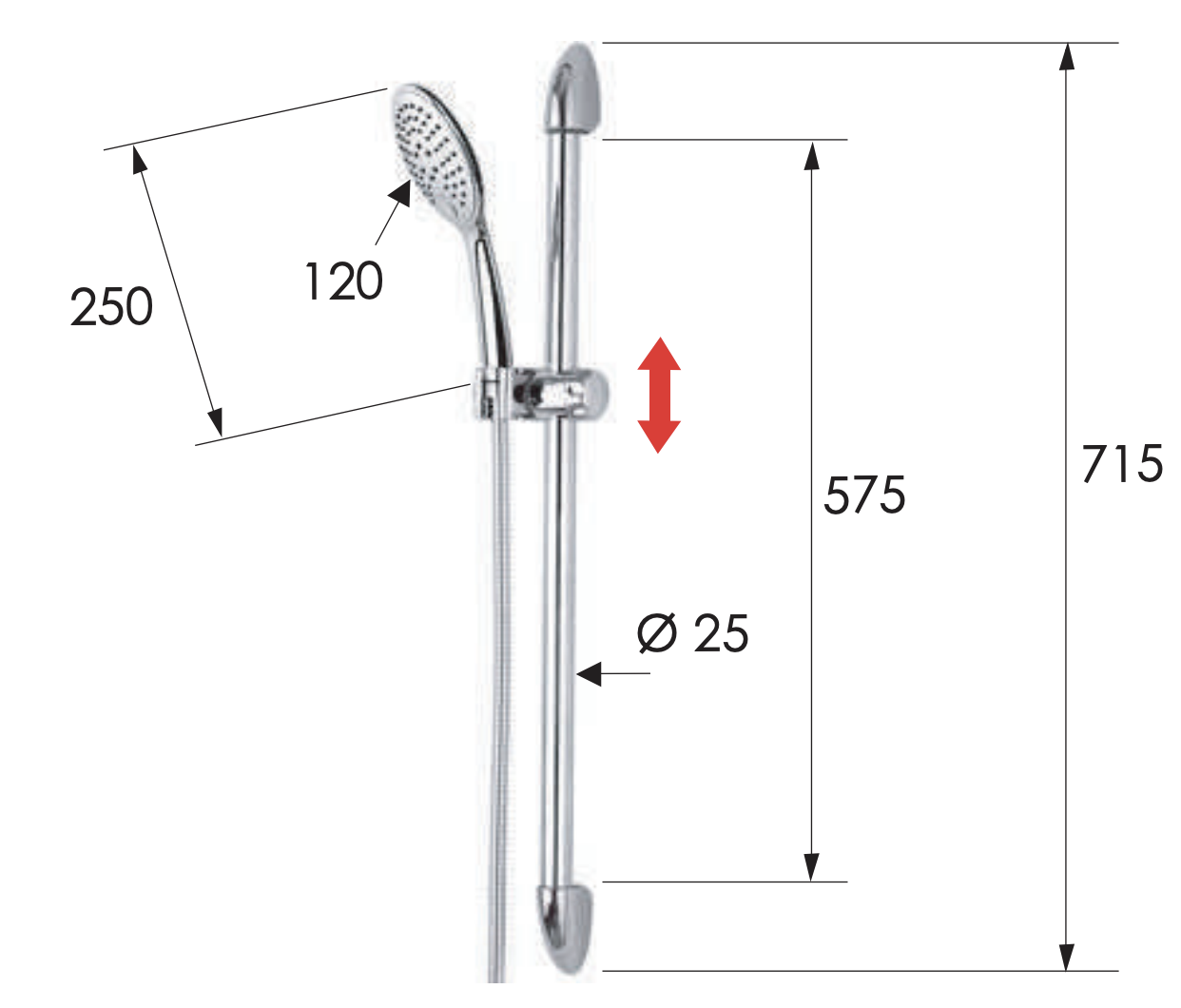 Remer Душевой гарнитур: душевая лейка 3 вида струи, штанга 71,5 см, шланг 150 см, цвет: cromo 311F315P3