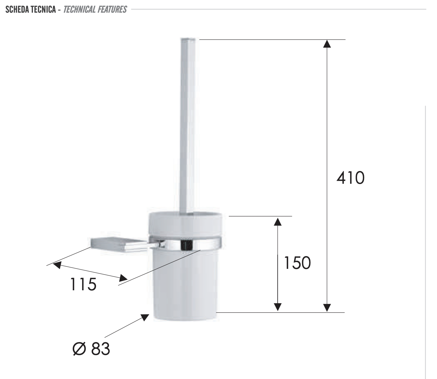 Remer Flat Ершик для унитаза подвесной, с керамической колбой, цвет: cromo FT66CR