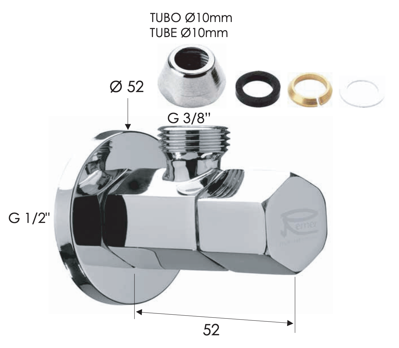 Remer Запорный вентиль 1/2*3/8, цвет: cromo 128E1210