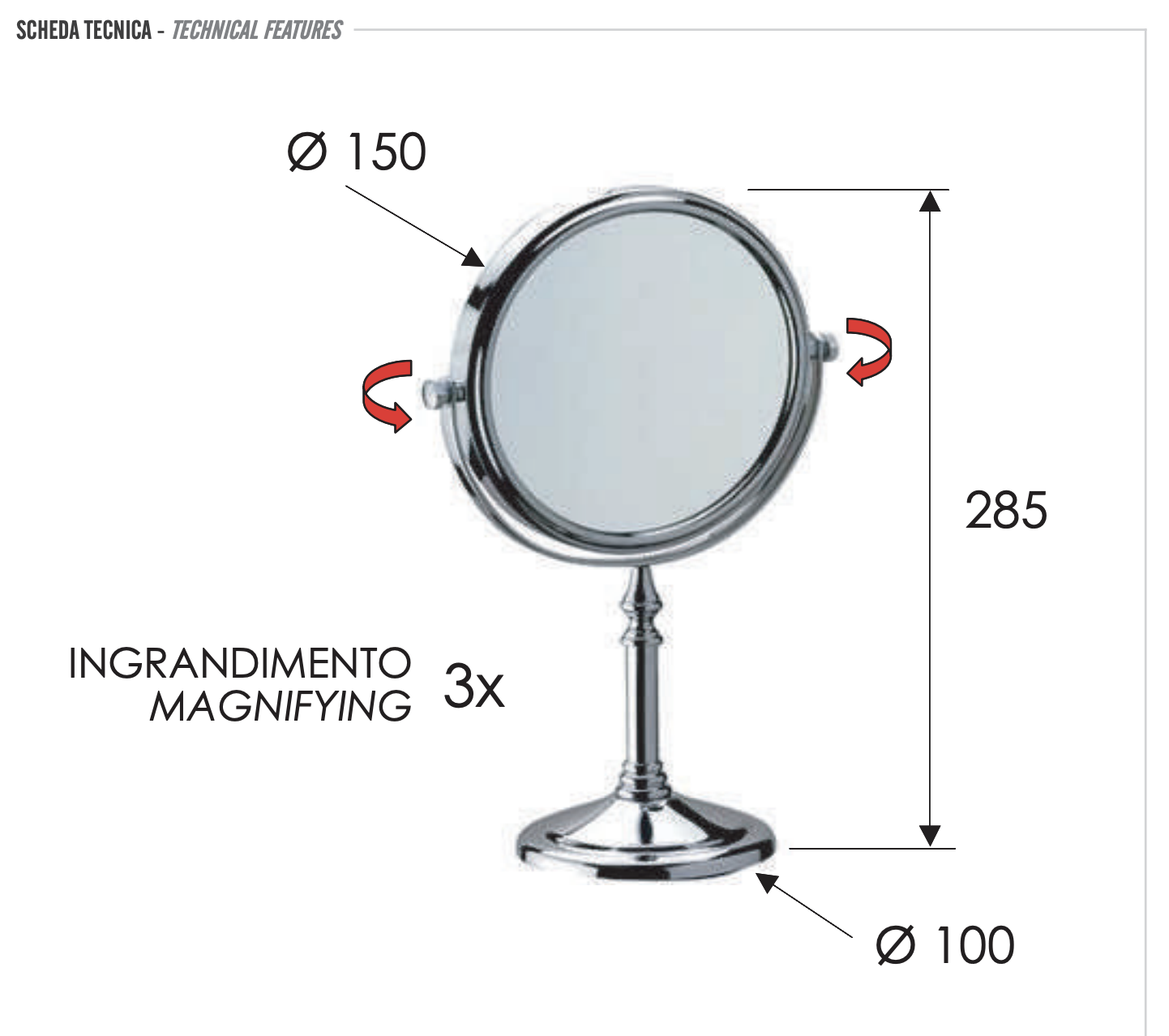 Remer Косметическое зеркало поворотное настольное, 3х кратное увеличение, цвет: cromo RB640CR