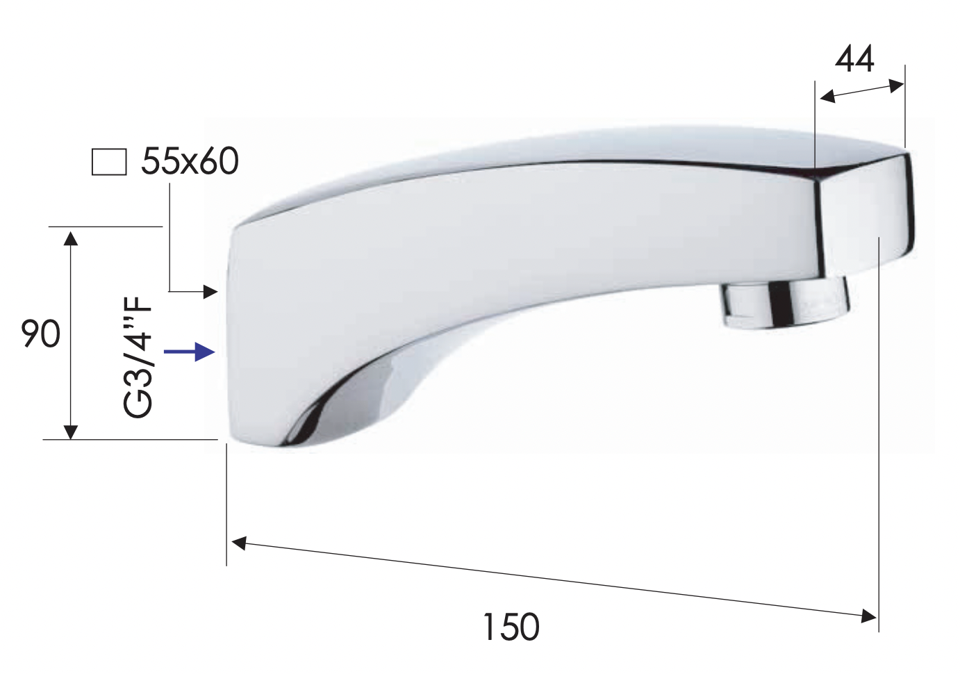 Remer Излив настенный 15 см, цвет: cromo 91