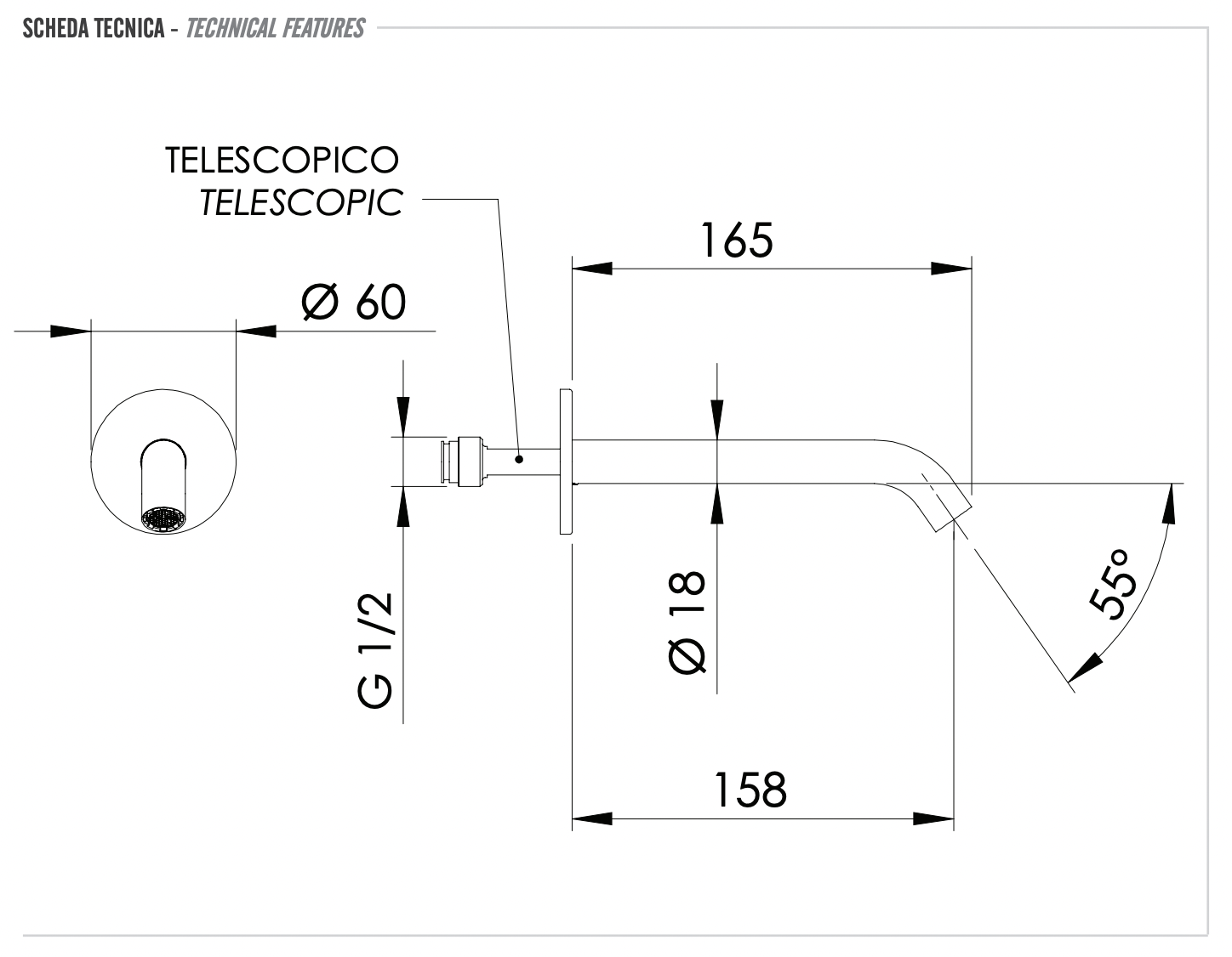 Remer X Style Излив настенный 15,9 см, цвет: nero opaco 91XNO