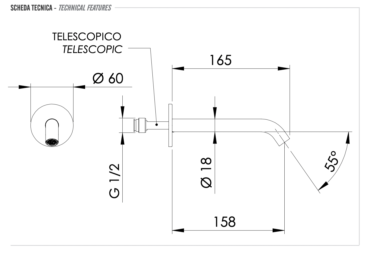 Remer X Style Inox Излив настенный 15,9 см, цвет: inox spazzolato SS91X