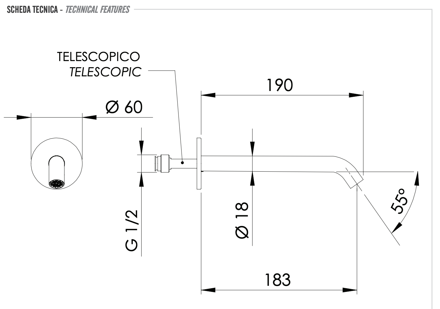 Remer X Style Излив настенный 18,3 см, цвет: nichel spazzolato 91XLNP