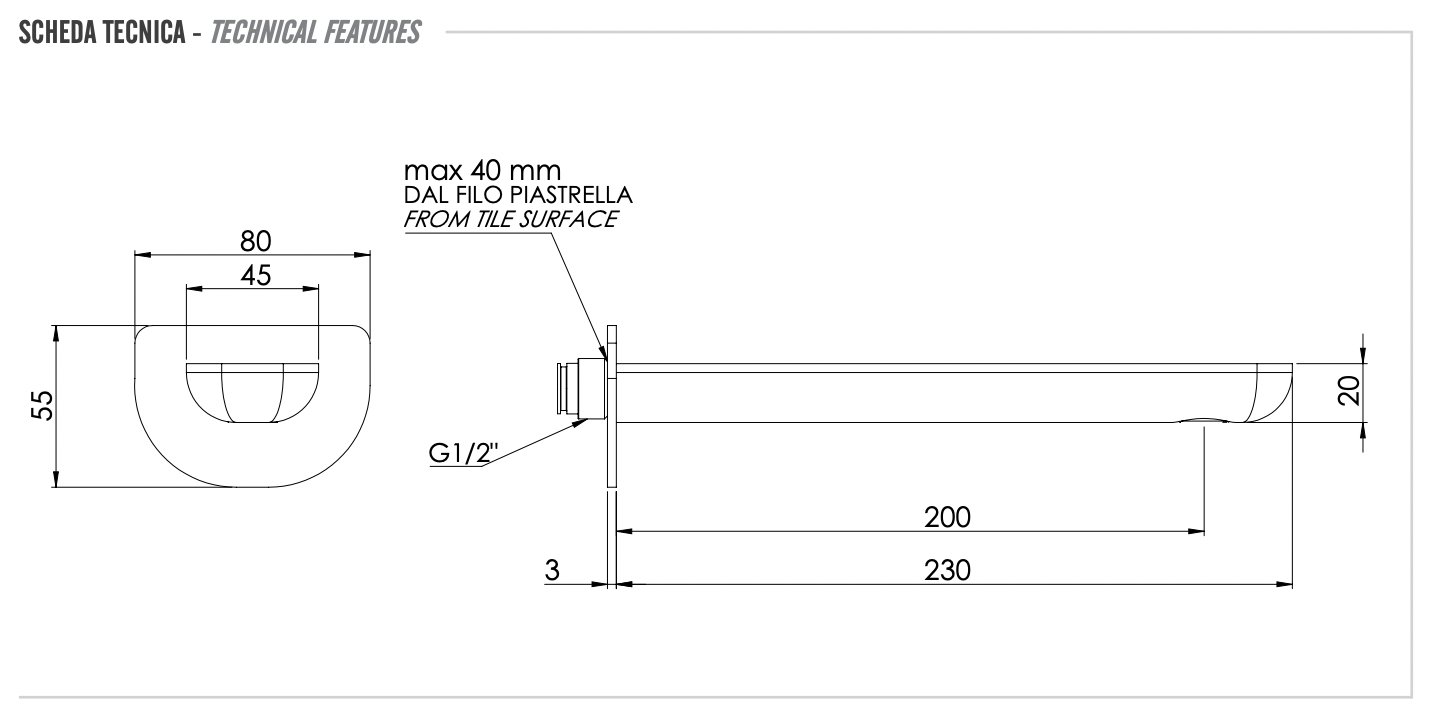 Remer Infinity Излив настенный 20 см, цвет: cromo 91IL