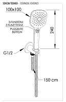 Remer Душевой гарнитур: лейка 3 режима, выпуск с держателем, шланг 150 см, цвет: cromo 337M318CP