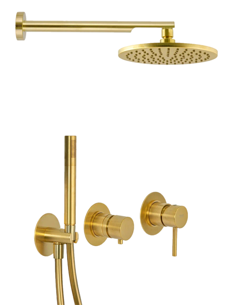 Remer X Style Душевой комплект: смеситель, верхний душ 20 см, лейка, шланг, цвет: oro spazzolato X96S02OBG