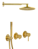 Remer X Style Душевой комплект: смеситель, верхний душ 20 см, лейка, шланг, цвет: oro spazzolato X96S02OBG