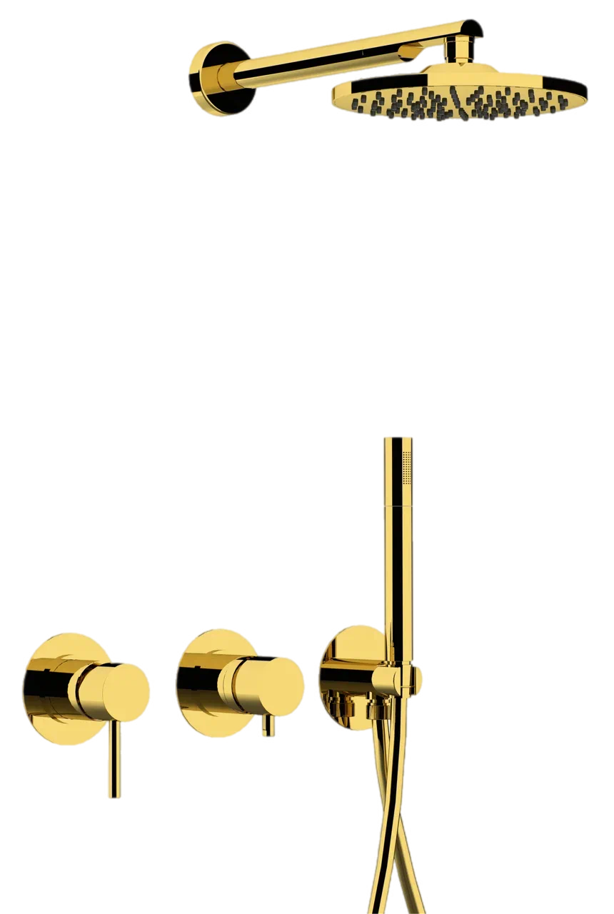 Remer X Style Душевой комплект: смеситель, верхний душ 20 см, лейка 1 режим, шланг, цвет: oro lucido X96S02ODO