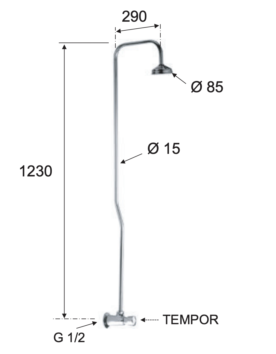 Remer Tempor Душевая стойка: верхний душ 8,5 см, штанга 123 см, цвет: cromo TE53329EX351