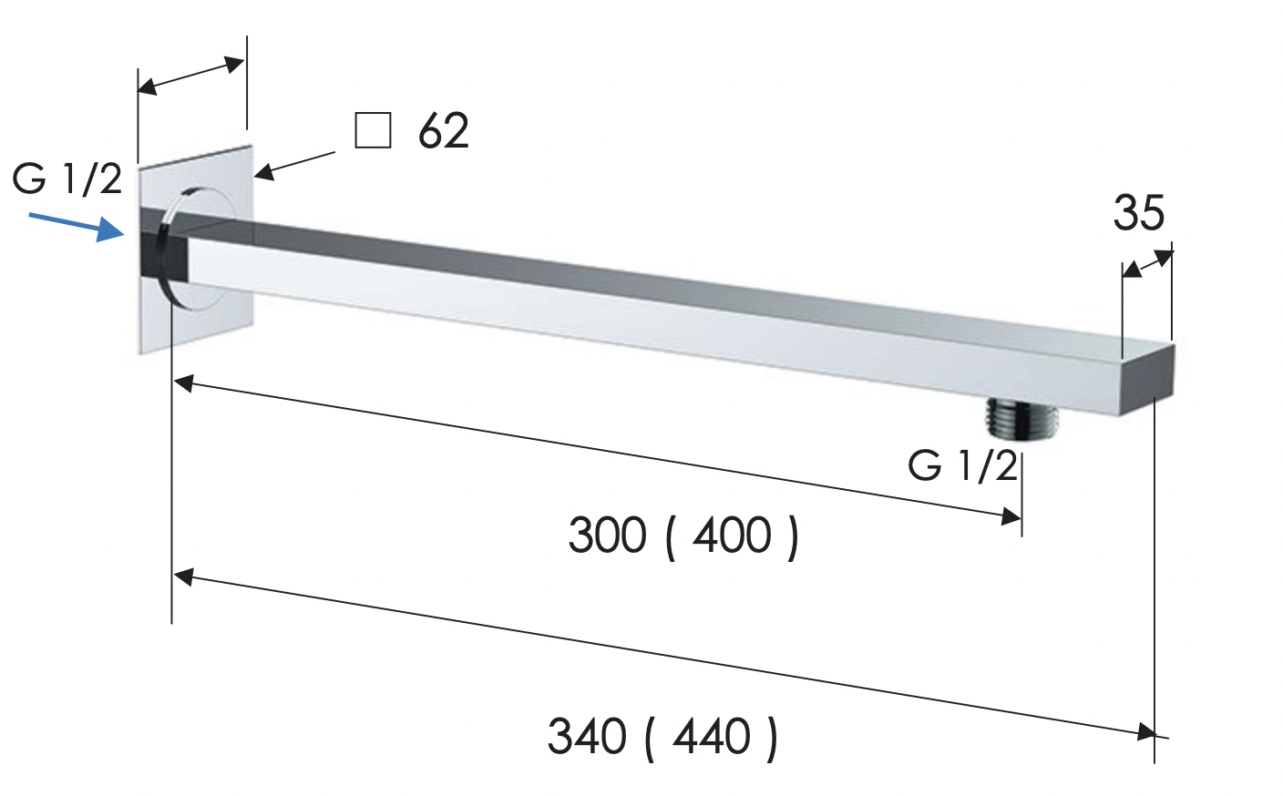 Remer Кронштейн настенный 30 см, цвет: cromo nero spazzolato 348Q30CFP