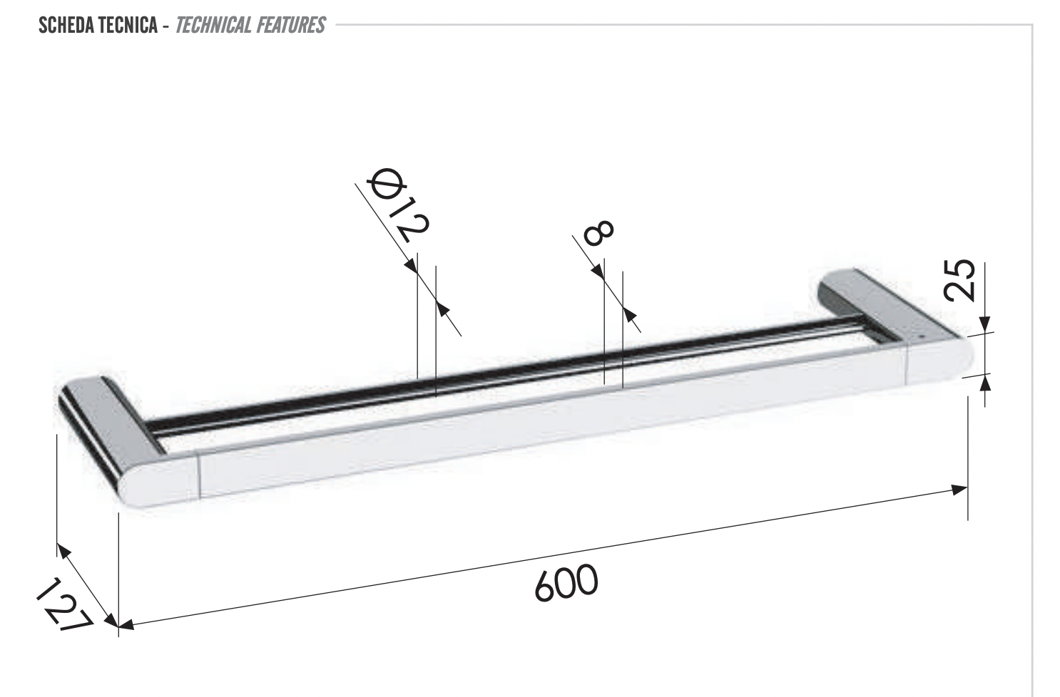 Remer Lounge Полотенцедержатель двойной 60 см, подвесной, латунь, цвет: nichel spazzolato LN33NP