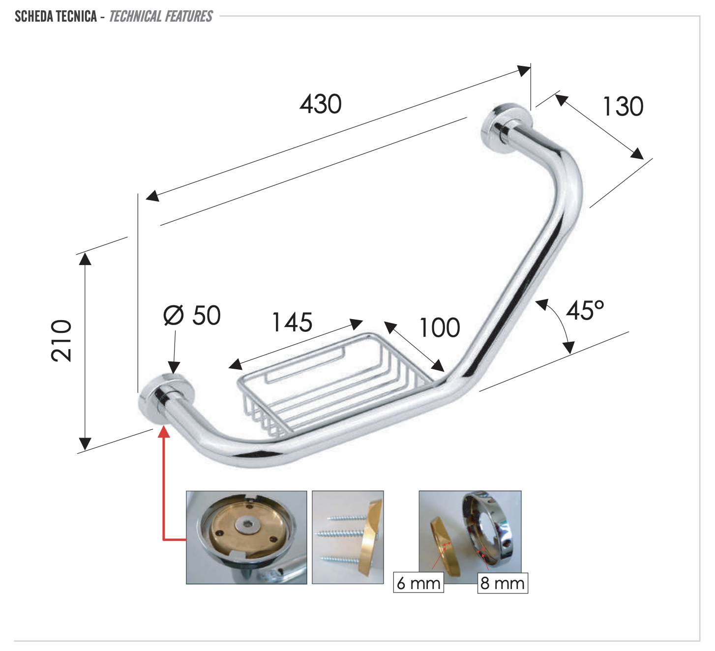 Remer Поручень для ванной с мыльницей, цвет: cromo RB480CR