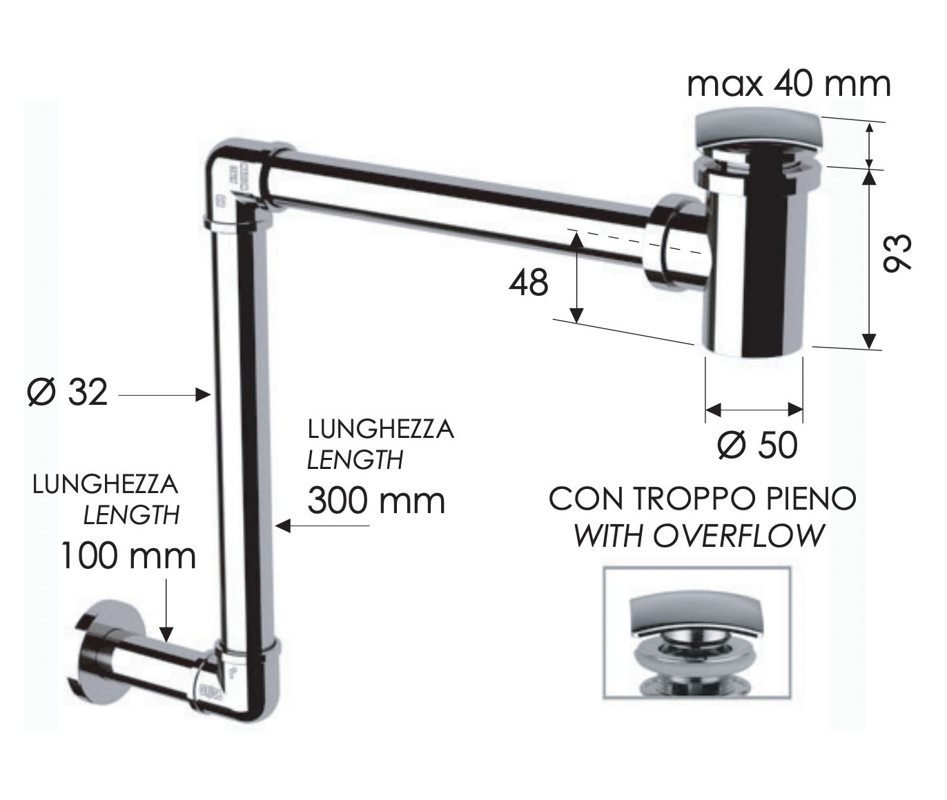 Remer Сифон для раковины с донным клапаном, цвет: cromo 985S
