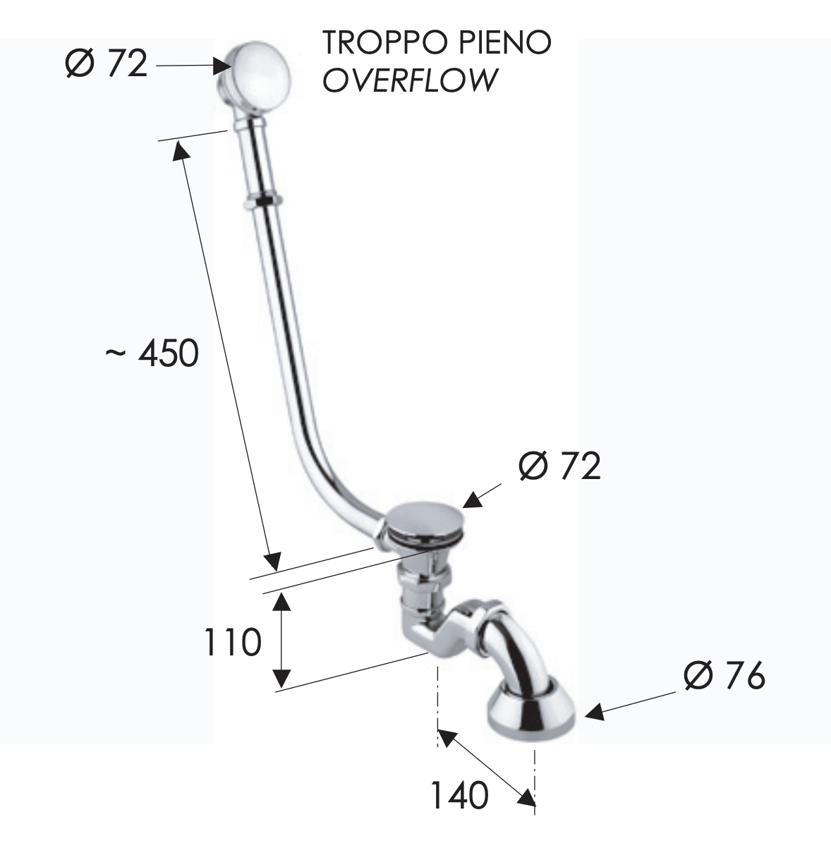 Remer Слив-перелив click-clack для ванны, цвет: oro lucido 96LICCDO