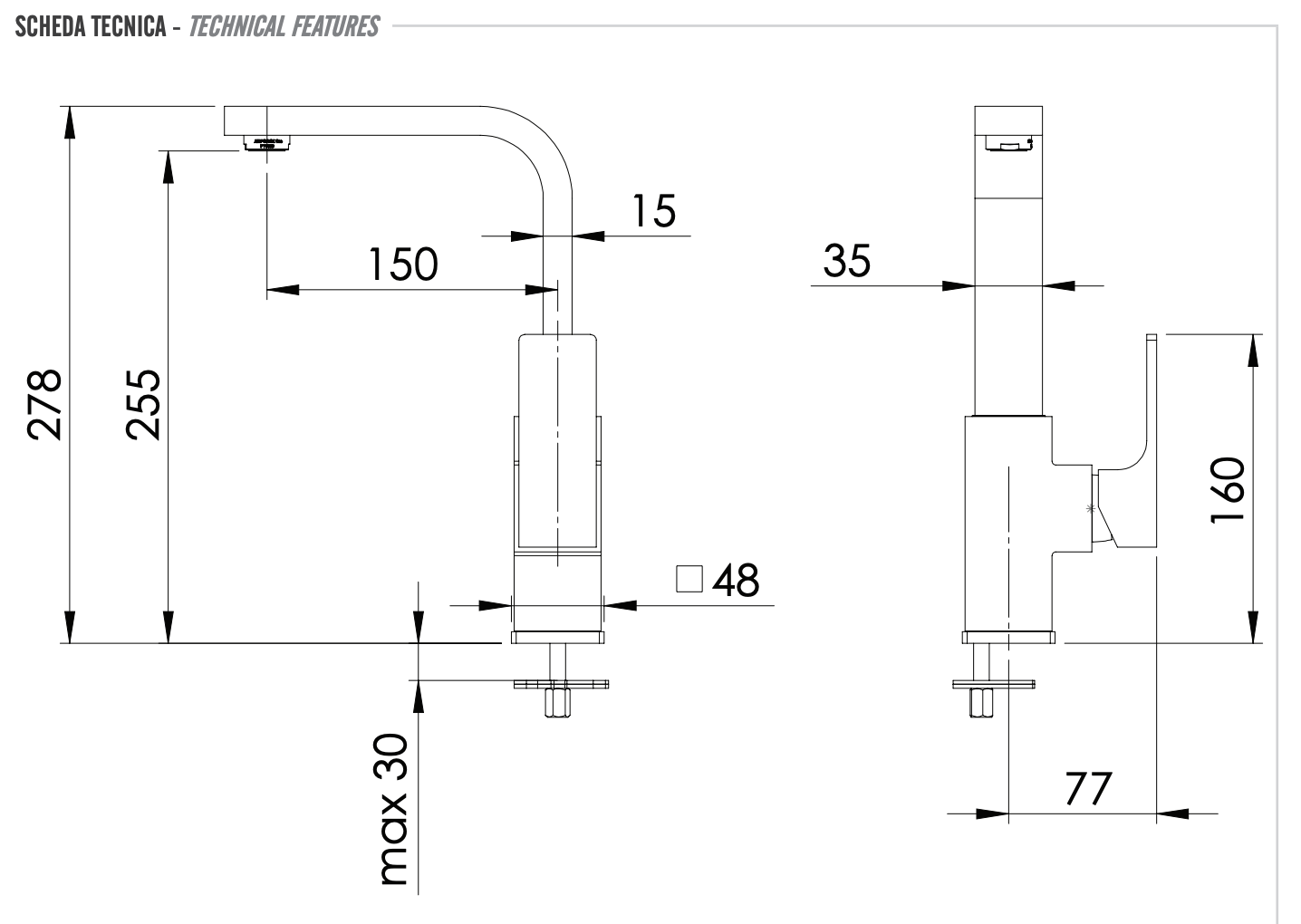 Remer Absolute Смеситель для раковины, без донного клапана, высота излива 25,5 см, цвет: cromo AU10G