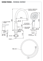 Remer Dream Смеситель на борт ванны, излив 21,5 см, лейка 3 вида струи, шланг 150 см, цвет: cromo D078CP