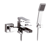 Remer Qubika Cascata Смеситель для ванны с душем, лейка, держатель, шланг 150 см, цвет: cromo QC02