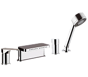 Remer Class Line Смеситель на борт ванны, каскадный излив многоструйный, лейка, шланг, цвет: cromo L06