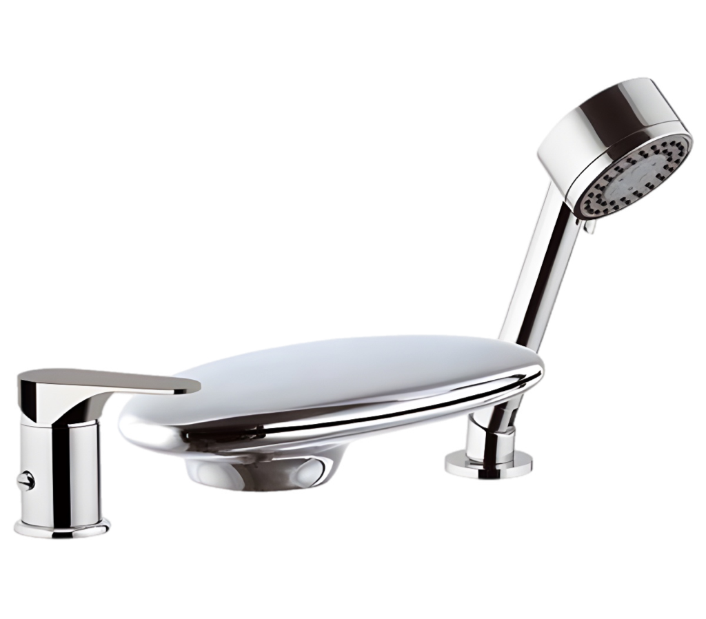 Remer Class Line Смеситель на борт ванны, каскадный излив, лейка 3 режима, шланг 150 см, цвет: cromo L07UF