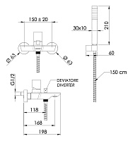 Remer Edge Смеситель для ванны с душем, излив 16,8 см, лейка, держатель, шланг 150 см, цвет: cromo EG502