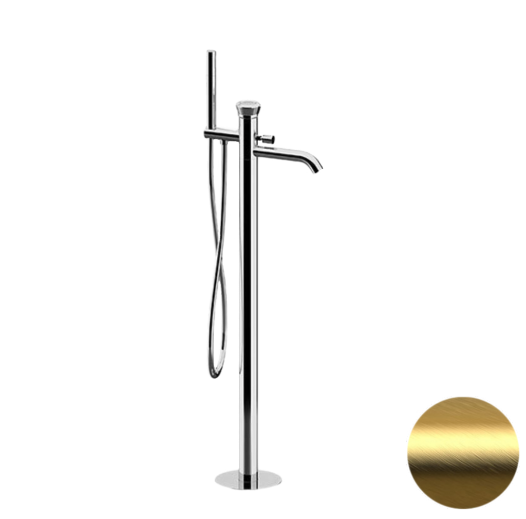 Remer Element Смеситель для ванны напольный, излив 18 см, со скрытой частью, цвет: oro spazzolato ET08BG