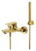 Remer Infinity Смеситель для ванны с душем, лейка, держатель, шланг 150 см, цвет: oro lucido I02DO