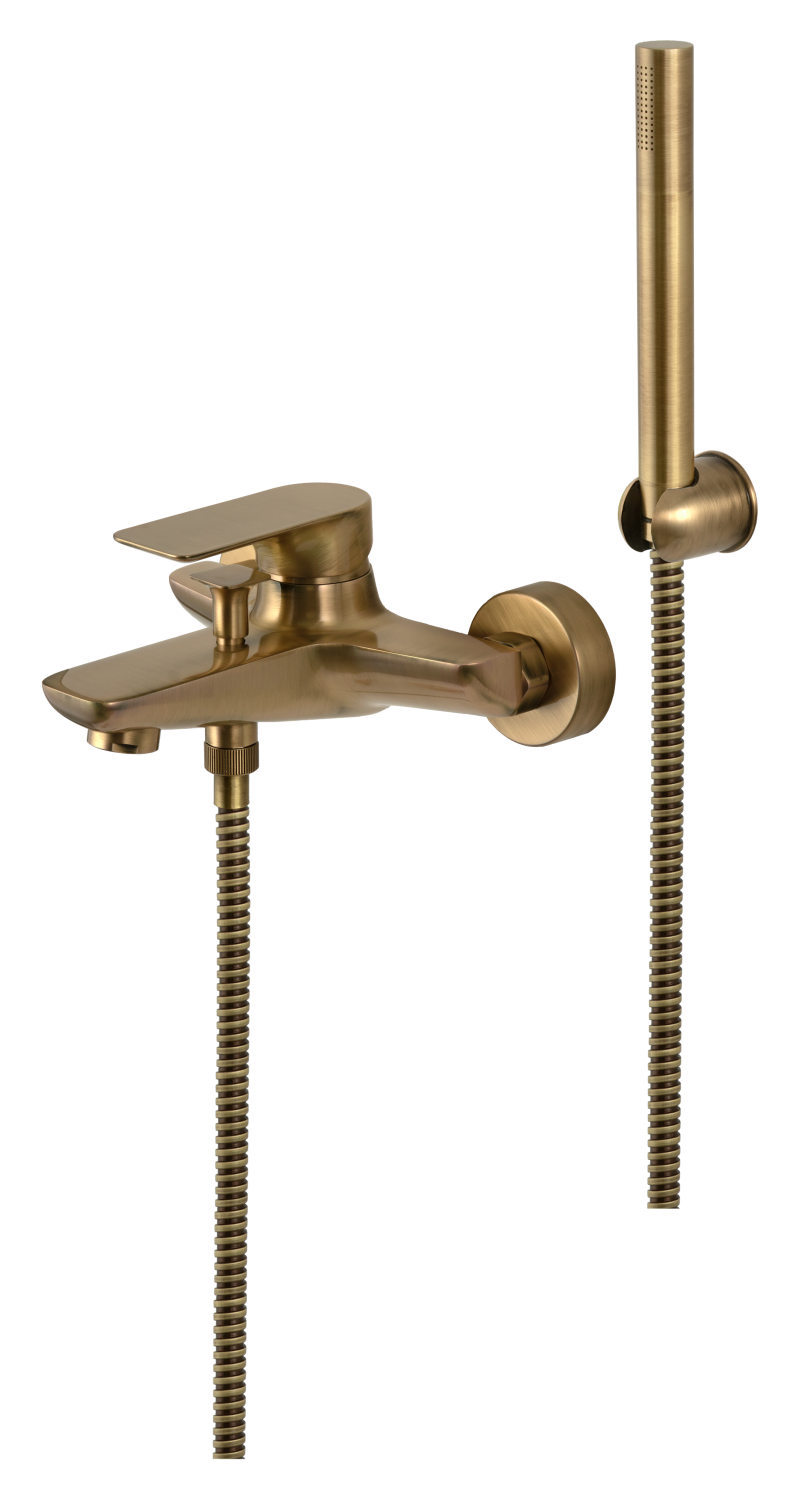 Remer Infinity Смеситель для ванны с душем, лейка, держатель, шланг 150 см, цвет: vecchio ottone I02VO