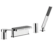 Remer Infinity Смеситель на борт ванны, каскадный излив многоструйный, лейка, шланг, цвет: cromo I06