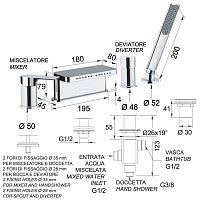 Remer Infinity Смеситель на борт ванны, каскадный излив многоструйный, лейка, шланг, цвет: cromo I06