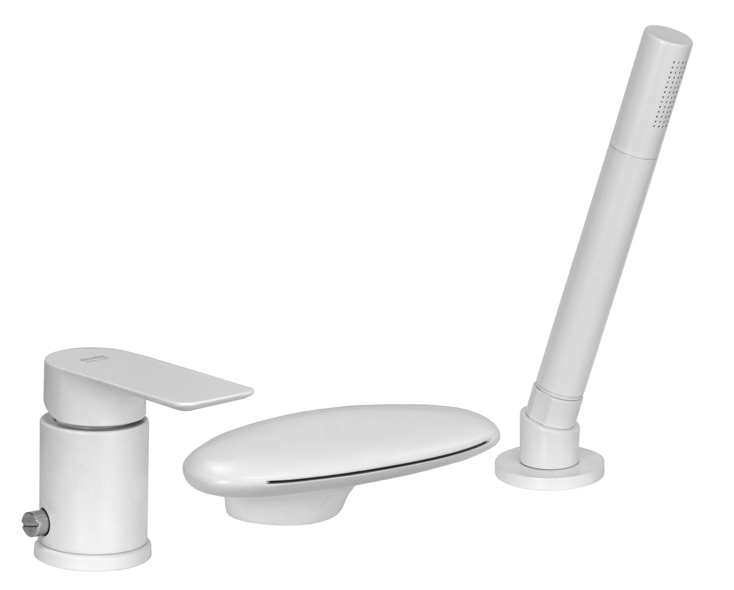 Remer Infinity Смеситель на борт ванны, каскадный излив, лейка 4 режима, шланг, цвет: bianco opaco I07UFBO