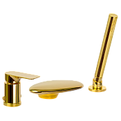 Remer Infinity Смеситель на борт ванны, каскадный излив, лейка 4 режима, шланг, цвет: oro lucido I07UFDO