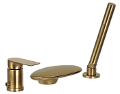 Remer Infinity Смеситель на борт ванны, каскадный излив, лейка 4 режима, шланг, цвет: vecchio ottone I07UFVO