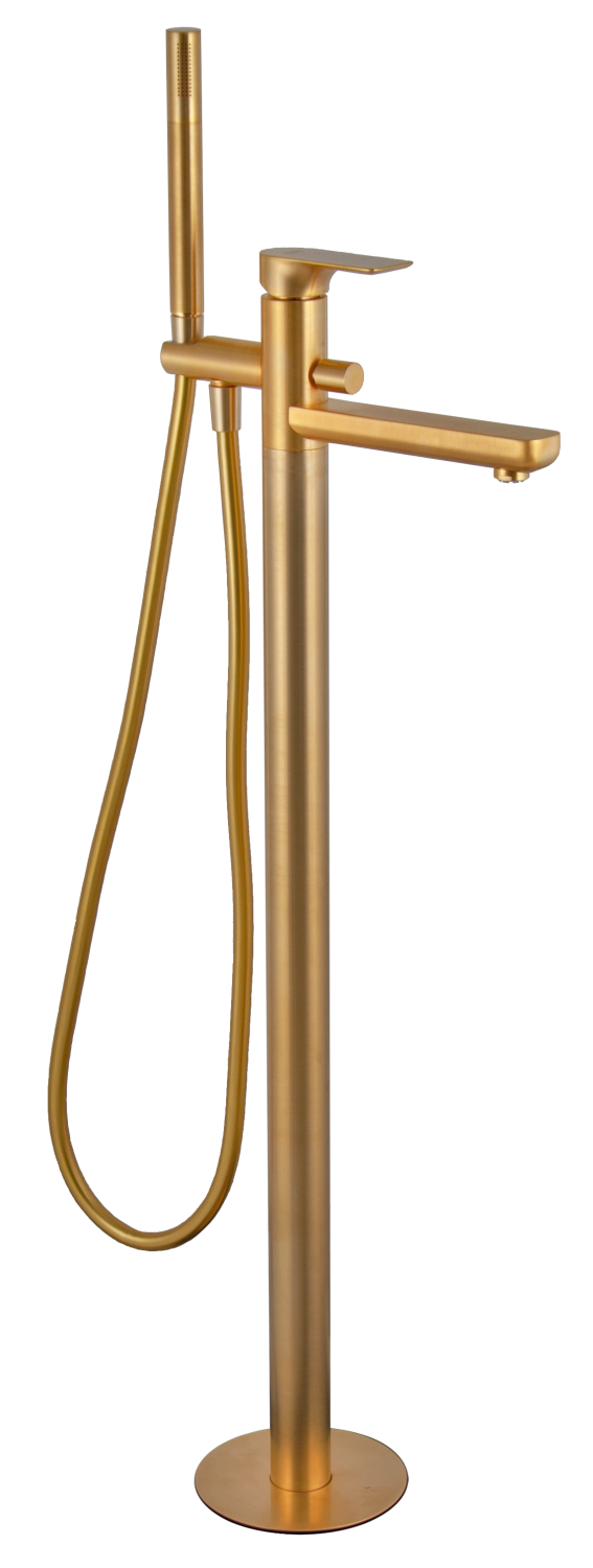 Remer Infinity Смеситель для ванны напольный, излив 18 см, со скрытой частью, цвет: oro spazzolato I08BG