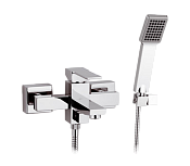 Remer Qubika Смеситель для ванны с душем, излив 14,7 см, лейка, держатель, шланг 150 см, цвет: cromo Q02
