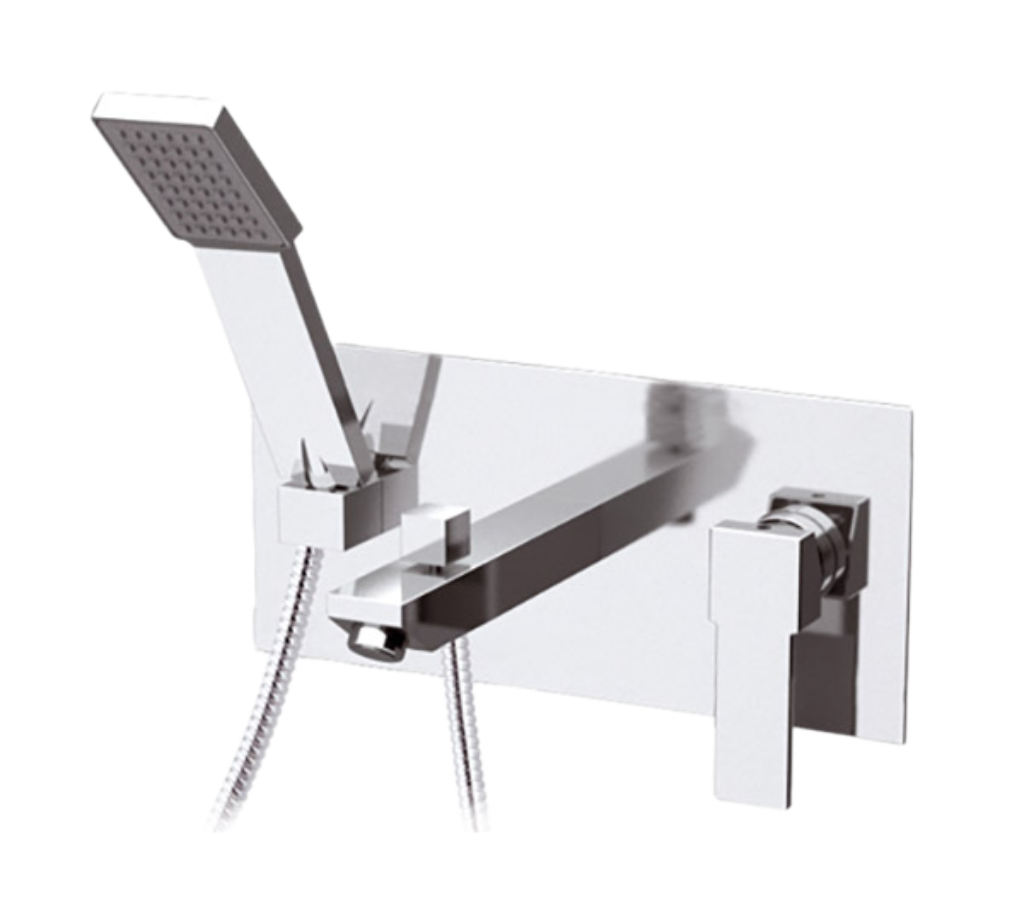 Remer Qubika Смеситель для ванны встраиваемый, излив, лейка 1 режим, шланг 150 см, цвет: cromo Q04