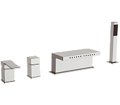 Remer Qubika Смеситель на борт ванны, каскадный излив многоструйный, лейка, шланг, цвет: cromo Q06