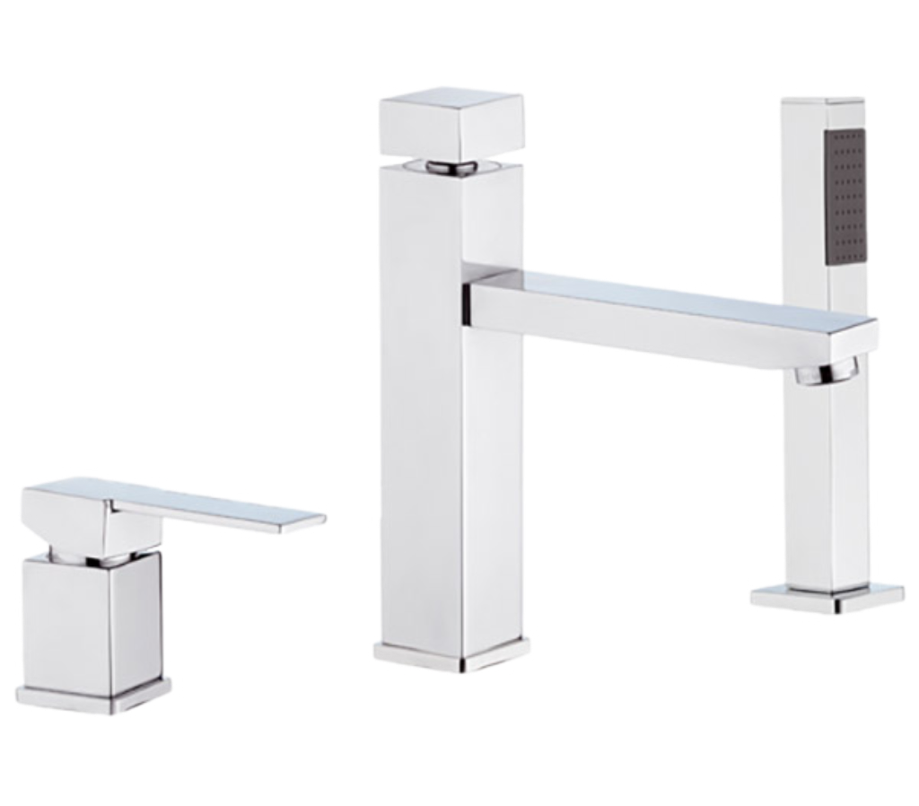 Remer Qubika Смеситель на борт ванны, излив 17,8 см, лейка 1 вид струи, шланг 150 см, цвет: cromo Q07