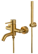 Remer X Style Смеситель для ванны с душем, лейка, держатель, шланг 150 см, цвет: oro spazzolato X02BG
