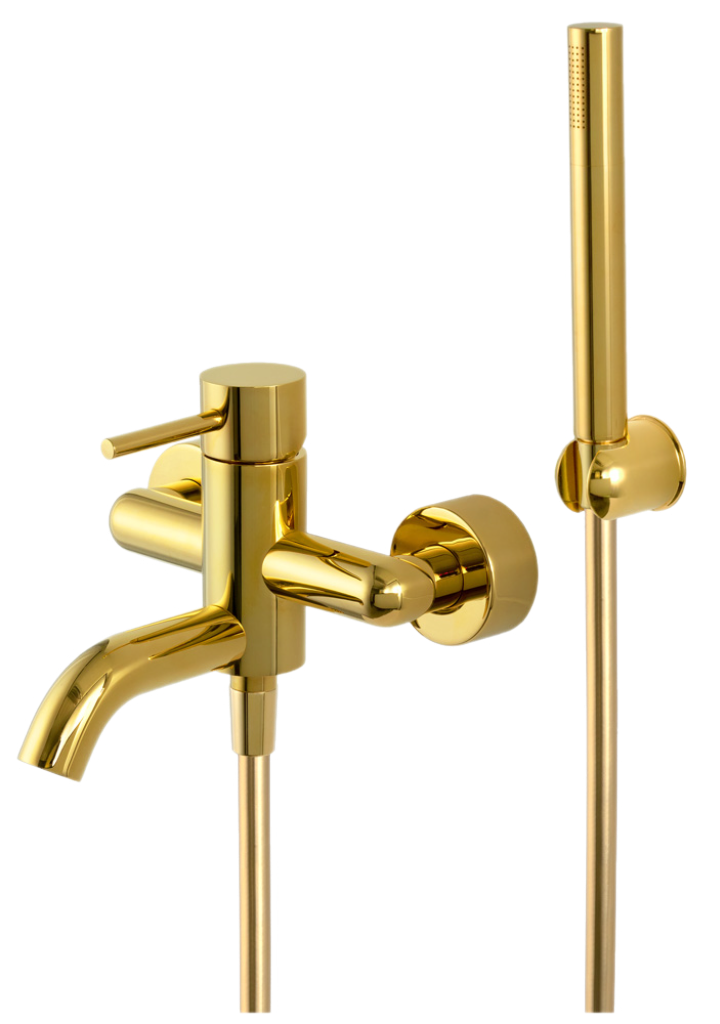Remer X Style Смеситель для ванны с душем, лейка, держатель, шланг 150 см, цвет: oro lucido X02DO