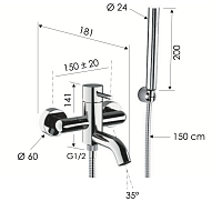 Remer X Style Смеситель для ванны с душем, лейка, держатель, шланг 150 см, цвет: nero opaco X02NO